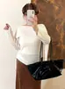 Top de punto francés de talla grande para mujer, tipo dos piezas con chal, Otoño 2026, Talla Grande MM, Elegante, de un solo hombro