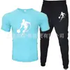 Nuevo Traje Casual de Dos Piezas para Hombre, Camiseta de Manga Corta de Color Sólido con Estampado, Pantalones, Ropa Deportiva Casual de Verano