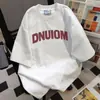 Camiseta de Manga Corta con Estampado de Letras de Marca de Moda para Parejas, Cuello Redondo Holgado Casual, Top Versátil y Moderno para el Trabajo