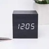 Reloj de Madera Activado por Voz Digital Reloj Despertador Digital Creativo LED Perezoso de Madera Fecha Temperatura Reloj Cubo Pequeño Reloj de Arte
