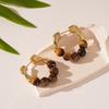 Pendientes Geométricos con Cuentas de Piedra Ojo de Tigre Artificial Estilo Europeo y Americano con Baño de Oro Real, Pendientes Elegantes de Alta Gama Vintage para Mujer