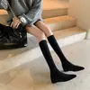 Botas largas de tacón alto para mujer, botas de gamuza, moda otoño/invierno 2026, botas largas de punta fina, botas elásticas ajustadas, botas de caña alta