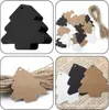 Etiquetas de regalo de Navidad, etiquetas negras y marrones con forma de árbol de Navidad con cordel, etiquetas en blanco de papel kraft para hacer tú mismo