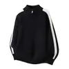 Suéter com zíper parcial 2026 para homens, malha com gola alta, suéter simples de lã, suéter pullover color-block para homens