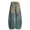 Fx081 Estilo Americano High Street Unisex Gama Alta Lavado Diseño Desestructurado Desgastado Jeans Holgados para Hombre Scimitar