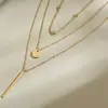 Collar Metálico de Tres Capas Transfronterizo Europeo y Americano Cadena Larga para Clavícula de Disco Bohemio Cadena Larga Versátil para Clavícula