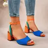 Sandalias de Tacón Alto con Cordones de Color Europeo y Americano de Talla Grande para Comercio Exterior para Mujer 2025 Nuevas Sandalias Transfronterizas de Punta Cuadrada