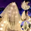 Velo accesorios de fotografía de celebridad de Internet con luz flash puesto luminoso tocado de doble capa lazo de malla blanca para niños