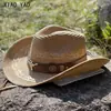 Sombrero de vaquero western de paja estilo étnico para mujer, sombrero de paja de ala ancha para viajes de verano en Xinjiang, sombrero jazz con protección solar