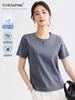 Camiseta de manga corta de algodón mercerizado 80 con amoníaco líquido para mujer, verano, cuello redondo, ajustada, algodón caballo, camiseta de alta gama, camisa básica, seda helada