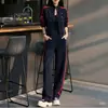 Conjunto deportivo casual para mujer, nueva colección de otoño, chaqueta a rayas de corte holgado con cuello alto, pantalones versátiles de pierna ancha, efecto adelgazante, conjunto de dos piezas