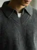 Suéter de Punto Canalé Falso de Dos Piezas con Cuello Ribeteado de Terciopelo Ártico Estilo Old Money para Hombre, Suéter Ligero de Negocios Casual Primavera 2026