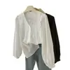 Camisa Babydoll Blanca Redonda Simple y Versátil para Mujer, Nuevo Estilo de Primavera, Camisa de Algodón Puro Holgada Casual, Camisa de Manga Larga