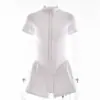 Macacão Saia Justa Sexy Transfronteiriço da Amazon Outono Novo Feminino Gola Redonda Manga Curta Zíper Camisa Básica