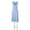 Vestido Plissado Feminino de Camada Dupla, Sem Mangas, Patchwork, Gola V Sexy, Slim Fit, Comprimento Médio, Lançamento Outono 2026 Transfronteiriço Europeu e Americano