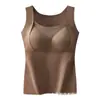 Novo colete feminino quente de cashmere sem costura com aquecimento interno com bojo de seda de amoreira copo fixo slim forrado de fleece espesso