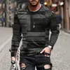 Nueva camiseta de pulóver casual para hombre de estilo europeo y americano, cuello redondo, manga larga, impresión 3D, corte ajustado, para comercio transfronterizo