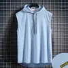 Nova Regata Masculina Casual Camiseta Cor Sólida Suéter com Capuz Camiseta de Cadarço Moletom Masculino Hip-hop