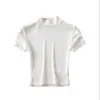 Nova Camiseta Básica de Verão 2024 Europeia e Americana Pequena Redonda Curta Exposta na Cintura Manga Curta Elástica Colada Top Base