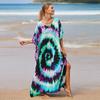 Bata estampada de rayón holgada talla grande blusa de playa bikini vacaciones camisa de protección solar traje de baño para mujer 8625