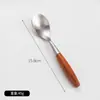 Talheres de Aço Inoxidável 304 com Cabo de Madeira Maciça Colher de Café Garfo para Frutas Faca e Garfo Conjunto Colher Pau-Rosa Aço Inoxidável 304 Faca e Garfo