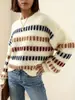 Suéter de Punto con Cuello Redondo para Mujer Amazon, Primavera y Otoño, Bloques de Color, Suave y Cómodo, Adecuado para Ir al Trabajo, Apto para la Piel, Top Versátil para el Día a Día, Al Por Mayor en Stock