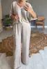 2025 Verano Transfronterizo Europeo y Americano Más Vendido Ropa para Mujer Estación Independiente Aliexpress Moda Color Puro Mercerizado Cuello en V Traje Casual
