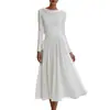 Novedad 2026 estilo europeo y americano: Vestido de manga larga con cuello de volantes, que presenta una falda fluida y voluminosa y un diseño de longitud media, perfecto para fiestas de mujeres y ocasiones formales