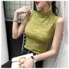 Cuello Falso para Mujer, Camiseta Interior sin Mangas de Encaje Calado, Capa Interior de Cuello Alto, Elegante Camisa Calada de Encaje, Cuello Falso