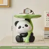 Lindo Panda Pequeño Sosteniendo Bandeja de Hoja de Loto Adornos de Almacenamiento Oficina Hogar Decoración Suave Decoración Práctica Regalo de Inauguración