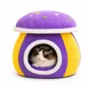 Cama para gato con forma de hongo, engrosada y cálida para el invierno, hecha de felpa de conejo, desmontable y lavable, cama semi-cerrada para perros pequeños