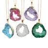 Pingente de Geodo de Ágata Natural Cristal Bruto Irregular Colar Banhado a Ouro Acessórios de Pedra Natural Joias de Pedra