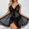 Pijama Sexy Estilo Europeu e Americano para Mulheres, Camisola de Renda com Decote V Conjunto Multicolorido, Lingerie Erótica, Lingerie Provocante para Mulheres