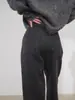 Pantalones de Lana Anchos Color Gris Oscuro para Mujer, Pantalones de Traje Holgados Adelgazantes de Cintura Alta para Otoño e Invierno, Pantalones Casuales de Pierna Recta Largos hasta el Suelo