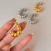 Dazan Wholesale En Stock Europeos y Americanos Chapado en Oro Real de 18 Quilates Acero de Titanio Pulido Geométrico Redondo Vintage Pendientes Dorados y Plateados