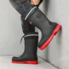 Botas de Lluvia para Hombre hasta la Pantorrilla, Antideslizantes, Impermeables, Botas de Lluvia hasta la Pantorrilla, Zapatos de Goma de Algodón para Lavado de Autos de Otoño e Invierno, Zapatos de Agua para Pesca