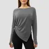 Nova Blusa de Yoga Respirável de Outono para Mulheres com Fendas, Top Decote Redondo Emagrecedor, Camiseta Esportiva Solta e Leve com Mangas Longas