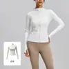 Top de yoga de manga larga ajustado para mujer, alta elasticidad, secado rápido, chaqueta deportiva, cuello alto, top de fitness, estilo blanco ajustado
