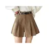 Pantalones Cortos de Pana Otoño e Invierno para Mujer 2026 Nuevos de Cintura Alta para Bajitas con Pliegues Ropa Exterior de Corte A Pierna Ancha Casual