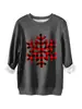 Amazon Wish Site Independente Moda Casual Versátil Feminino Xadrez Preto e Vermelho Floco de Neve Espesso Quente Gola Careca Moletom