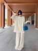 Suéter de punto de dos piezas falsas estilo perezoso para mujer, conjunto de otoño e invierno nuevo, cuello redondo, camisa de punto, pantalones anchos casuales, conjunto de dos piezas
