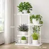 Soporte de Flores de Hierro para Interiores para Uso Doméstico, Estante de Macetas de Múltiples Niveles de Pie para Sala de Estar, Soporte de Flores para Balcón, Estante de Almacenamiento Alto de Acero y Madera