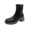 Botines ajustados, tacones altos, tacones de bloque sencillos, botas de moda, colección de moda 2026, punta cuadrada, versátiles para otoño, nuevo color negro