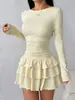 Amazon Ropa Europea y Americana para Mujer Transfronteriza Otoño e Invierno Color Sólido Ajuste Delgado Elegante Vestido Corto de Manga Larga Moda Europea y Americana