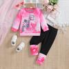 Ropa infantil al por mayor suéter casual para niñas conjunto de dos piezas ropa infantil bebé primavera y otoño suéter para niñas con estampado de dibujos animados