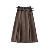 Falda larga hasta la rodilla con cinturón de cintura alta para otoño, estilo retro de Hong Kong, estilo delgado, con carácter A