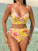 Amazon AliExpress transfronterizo para Europa y Estados Unidos nuevo bikini estampado de dos piezas con lazo para mujer en stock lote directo