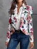 Blazer Feminino com Estampa Floral Retrô, Jaqueta Elegante Casual com Lapela Curta e Manga Longa, Peça de Exterior Floral