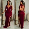 X6148 AliExpress Amazon Moda Europea y Americana Vestido sin Mangas con Escote en V Espalda Descubierta de Color Sólido con Cuentas y Borlas para Mujer
