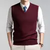Colete de malha grossa de 340g para homens, novo modelo outono e inverno 2026, suéter masculino de cor sólida para camada base, casual de negócios para meia-idade